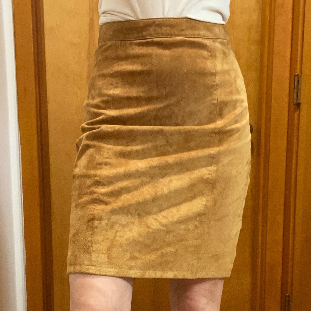 Tan 100% pencil Leather Skirt made in Indonesia Knee Length